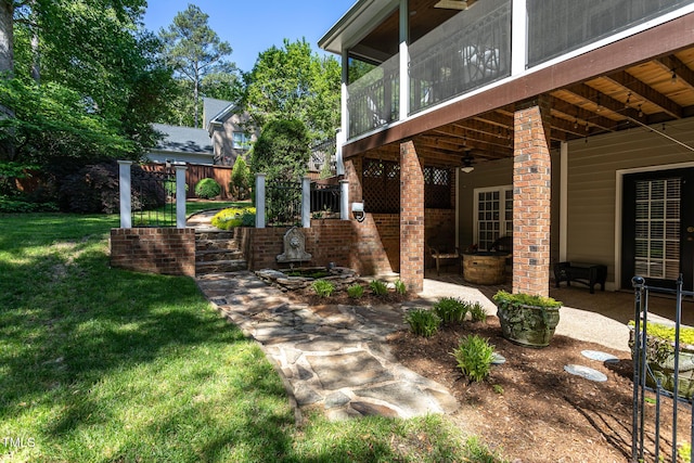 view of yard featuring a patio area and fence