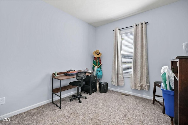 608 W Godwin St, Dunn, NC 28334 - home office with baseboards, visible vents, and carpet