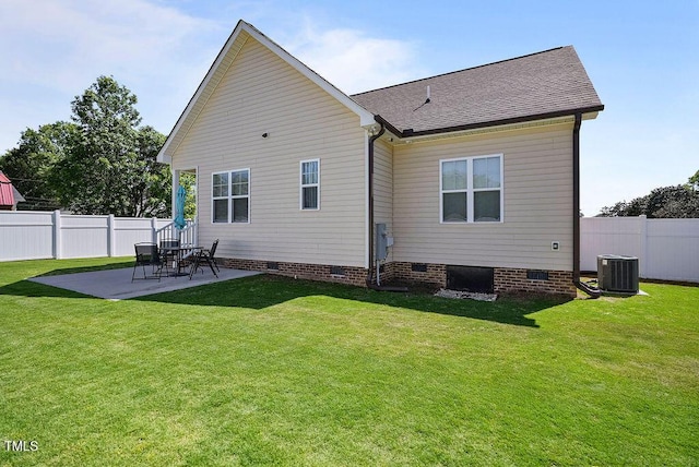 608 W Godwin St, Dunn, NC 28334 - rear view of property with fence, a lawn, a patio area, and crawl space