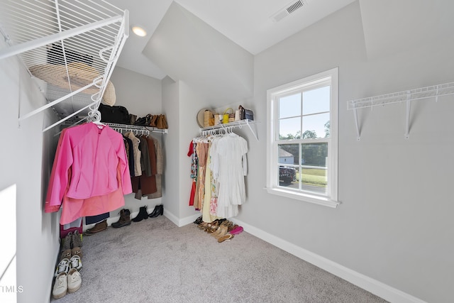 walk in closet with carpet floors and visible vents