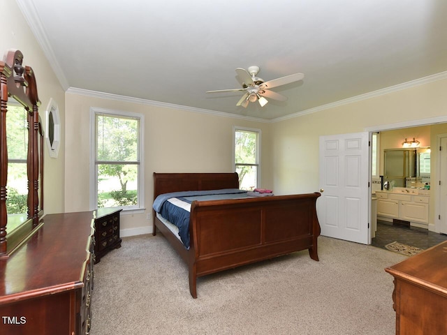 2371 NC-210, Smithfield, NC 27577 - bedroom with crown molding, multiple windows, light colored carpet, and connected bathroom