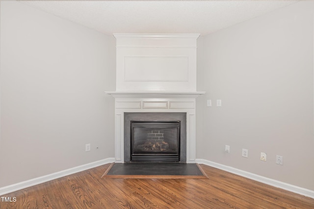203 Downing Bluff Dr, Morrisville, NC 27560 - details with a large fireplace, baseboards, and wood finished floors