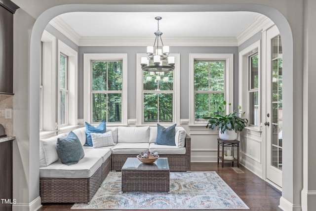 3304 Rockland Ridge Dr, Cary, NC 27519 - sunroom / solarium featuring arched walkways, healthy amount of natural light, and french doors
