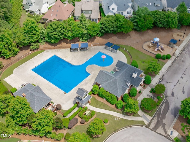 3304 Rockland Ridge Dr, Cary, NC 27519 - aerial view of residential area featuring a pool area