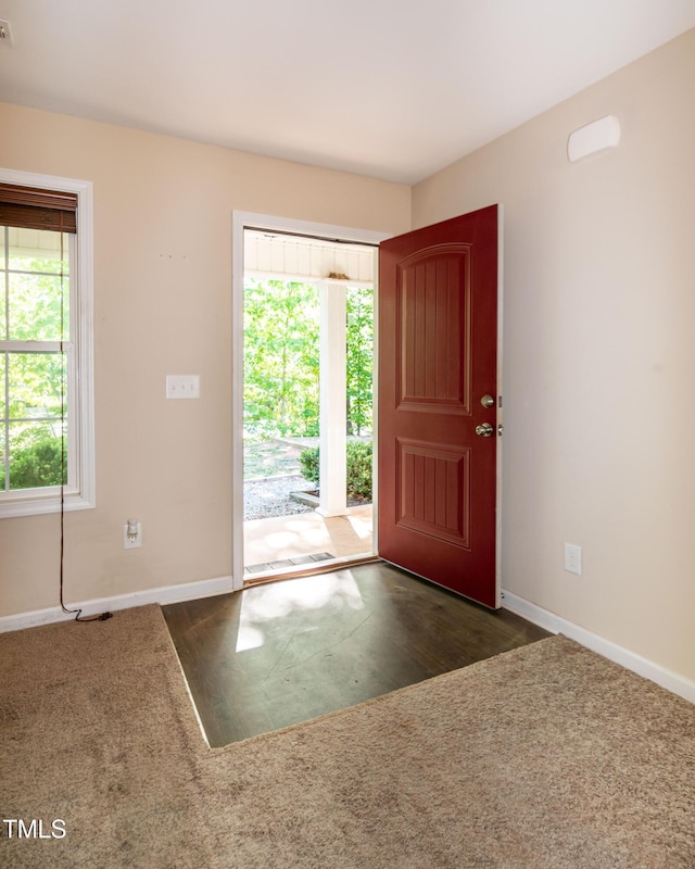 entrance foyer with baseboards and wood finished floors