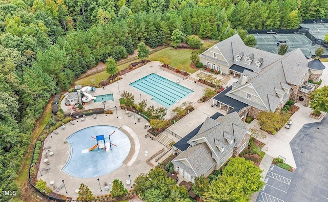 drone / aerial view with a forest view