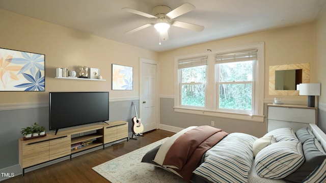 409 Green St, Sanford, NC 27330 - living area with ceiling fan, dark wood-type flooring, and baseboards