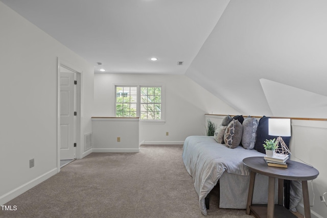 128 Cobblestone Dr, Chapel Hill, NC 27516 - bedroom with vaulted ceiling, carpet, baseboards, and recessed lighting