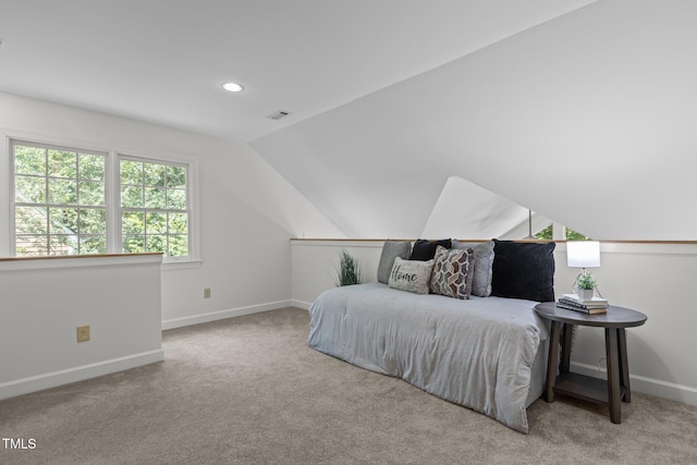 128 Cobblestone Dr, Chapel Hill, NC 27516 - carpeted bedroom featuring baseboards, vaulted ceiling, and recessed lighting