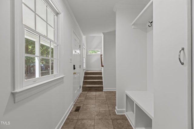 128 Cobblestone Dr, Chapel Hill, NC 27516 - mudroom with baseboards and ornamental molding
