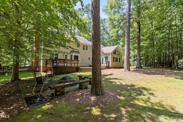 128 Cobblestone Dr, Chapel Hill, NC 27516 - view of yard with a wooden deck