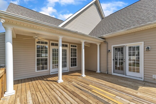 wooden deck with ceiling fan