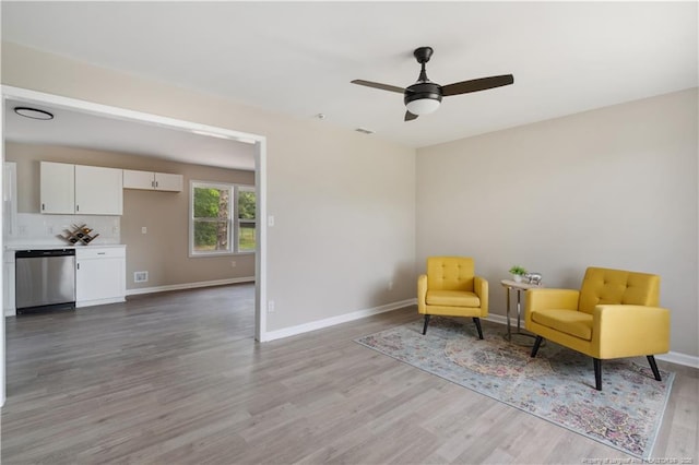 11504 Bissette Rd, Middlesex, NC 27557 - sitting room with light wood finished floors, baseboards, a ceiling fan, and visible vents