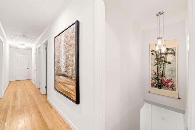 3420 Sheridan Dr, Durham, NC 27707 - corridor featuring attic access, light wood-style flooring, and baseboards