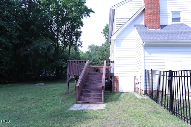 3832 Doeskin Dr, Apex, NC 27539 - view of yard with stairs and a wooden deck