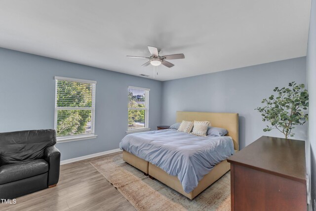 3801 Althorp Dr, Raleigh, NC 27616 - bedroom featuring baseboards, a ceiling fan, wood finished floors, and visible vents