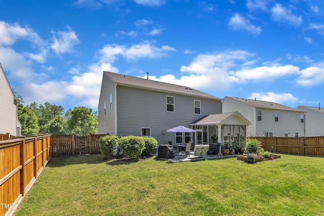 3801 Althorp Dr, Raleigh, NC 27616 - back of house with a patio, a fenced backyard, a lawn, and an outdoor living space