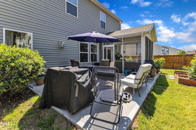 3801 Althorp Dr, Raleigh, NC 27616 - view of patio with an outdoor living space, a garden, fence, and area for grilling