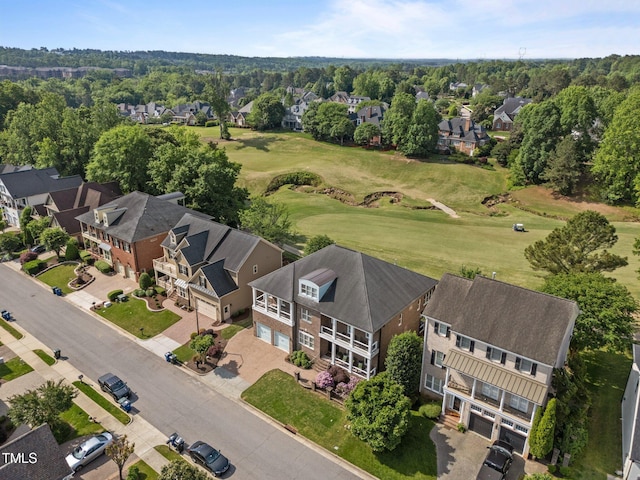 bird's eye view featuring view of golf course and a residential view