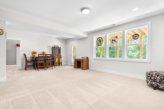 interior space with carpet floors, recessed lighting, and baseboards