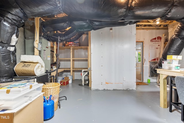 basement with heating unit
