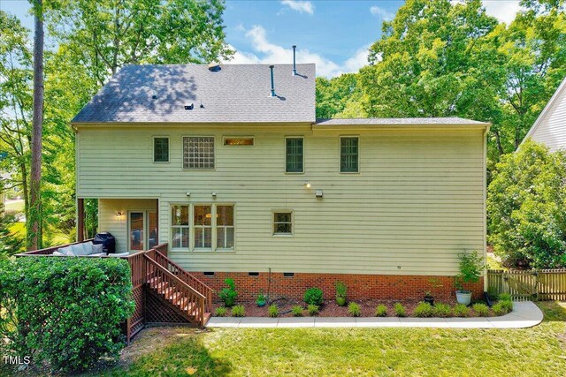 105 Wittenham Dr, Cary, NC 27519 - rear view of house with stairs and crawl space