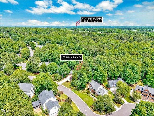 105 Wittenham Dr, Cary, NC 27519 - aerial view of residential area featuring a heavily wooded area