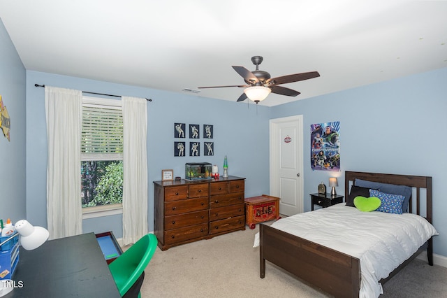 180 Long Grass Dr, Smithfield, NC 27577 - carpeted bedroom featuring a ceiling fan and visible vents