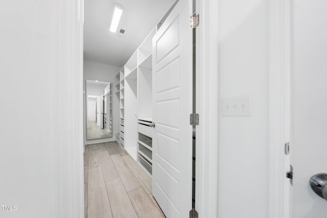 spacious closet featuring light wood-type flooring