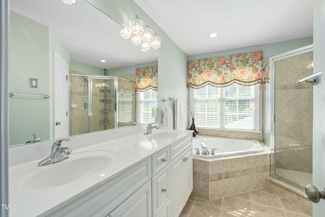 210 Presidents Walk Ln, Cary, NC 27519 - full bath with tile patterned floors, a shower stall, a sink, and a bath