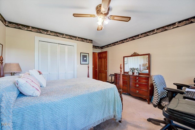 206 Kittys Ln, Erwin, NC 28339 - bedroom featuring a ceiling fan, light colored carpet, and a closet