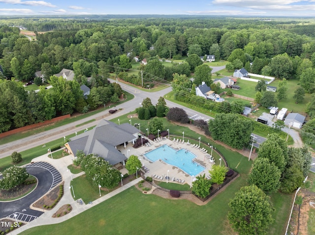 20 Paddy Ln, Youngsville, NC 27596 - aerial overview of property's location featuring a forest and a pool