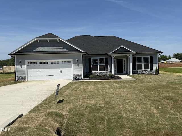 5084 Holly Hill Ct Lot 25, Battleboro, NC 27809 - craftsman inspired home with a garage, a front lawn, driveway, and stone siding