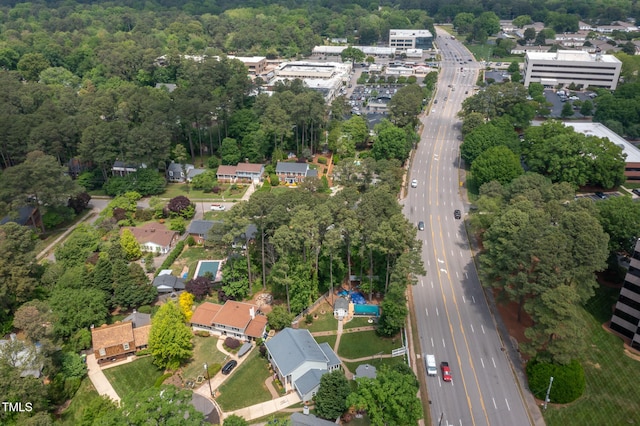 drone / aerial view with a forest view
