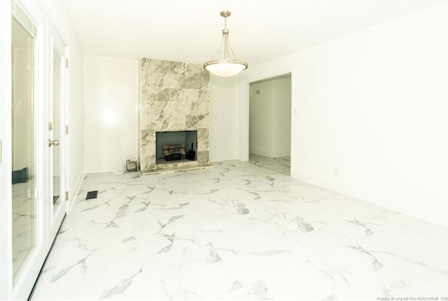 2513 Colgate Dr, Fayetteville, NC 28304 - unfurnished living room featuring marble finish flooring, a high end fireplace, and baseboards