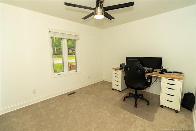 2513 Colgate Dr, Fayetteville, NC 28304 - office area featuring light colored carpet, ceiling fan, and baseboards