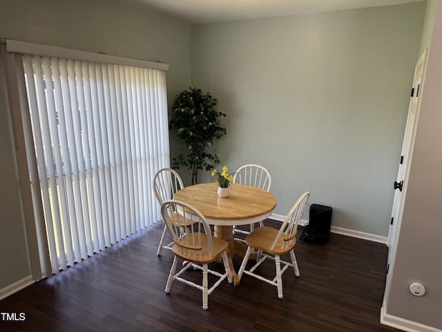 dining area with baseboards and dark wood-style floors