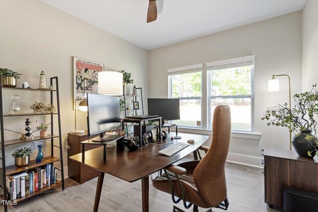 7729 Calcutta Dr, Willow Springs, NC 27592 - office featuring a ceiling fan, baseboards, and wood finished floors