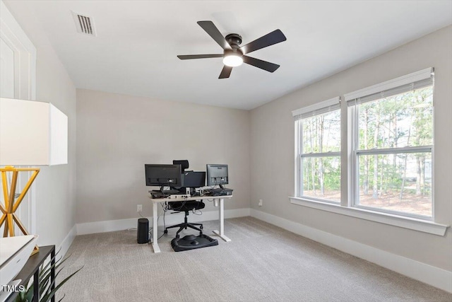 7729 Calcutta Dr, Willow Springs, NC 27592 - carpeted home office with ceiling fan, visible vents, and baseboards