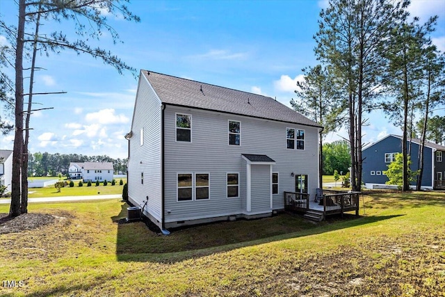 7729 Calcutta Dr, Willow Springs, NC 27592 - back of house with a yard, crawl space, cooling unit, and a wooden deck