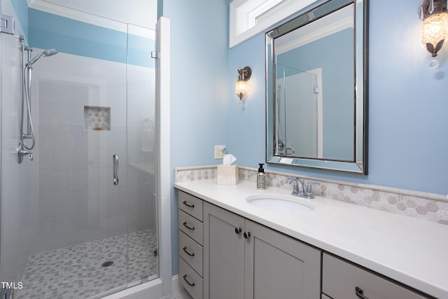 full bath featuring vanity and a stall shower