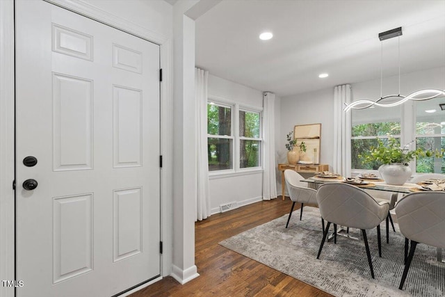 3907 Inwood Dr, Durham, NC 27705 - dining room with dark wood-type flooring, baseboards, and recessed lighting