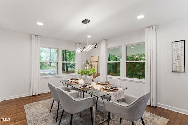 3907 Inwood Dr, Durham, NC 27705 - dining space featuring dark wood-style flooring, baseboards, and recessed lighting