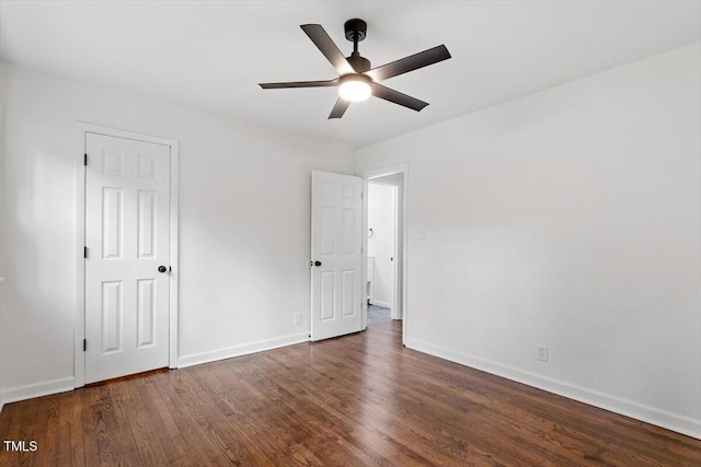 3907 Inwood Dr, Durham, NC 27705 - unfurnished bedroom featuring wood finished floors, baseboards, and ceiling fan