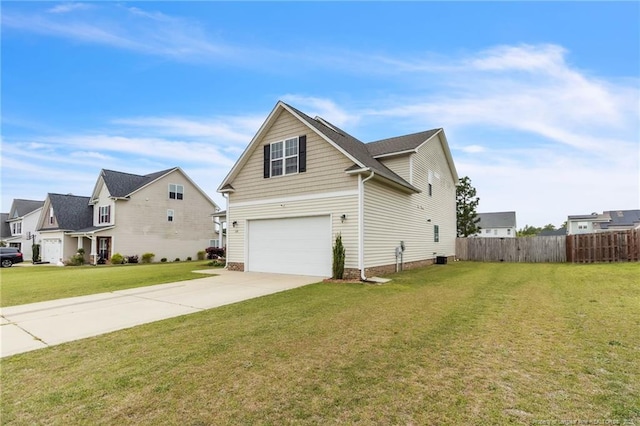 110 Wynngate Dr, Cameron, NC 28326 - view of side of home with concrete driveway, a lawn, fence, and a garage