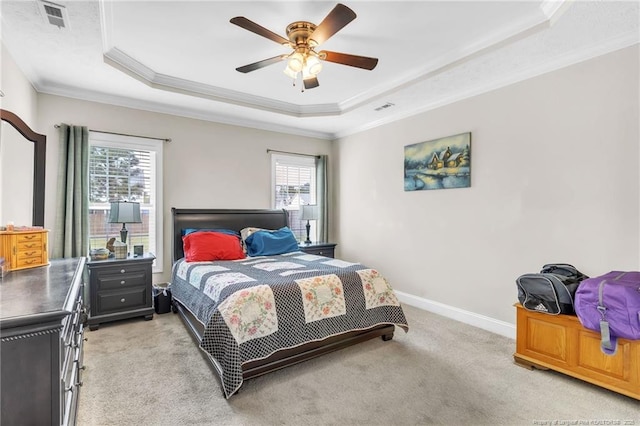 110 Wynngate Dr, Cameron, NC 28326 - bedroom with crown molding, a raised ceiling, light carpet, and multiple windows