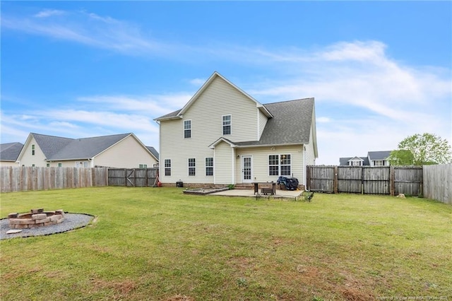 110 Wynngate Dr, Cameron, NC 28326 - back of house with a yard, a patio, a fire pit, and a fenced backyard