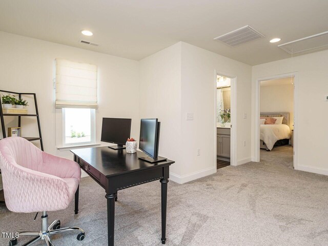 555 Whitley Ridge Dr, Clayton, NC 27527 - home office featuring attic access, carpet flooring, baseboards, and recessed lighting
