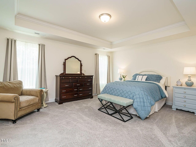 555 Whitley Ridge Dr, Clayton, NC 27527 - bedroom with a tray ceiling, ornamental molding, light colored carpet, and baseboards