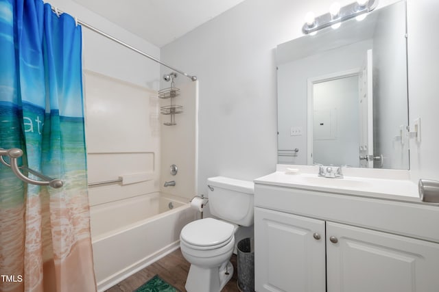 145 Mark St, Franklinton, NC 27525 - bathroom with shower / bath combo with shower curtain, toilet, wood finished floors, and vanity